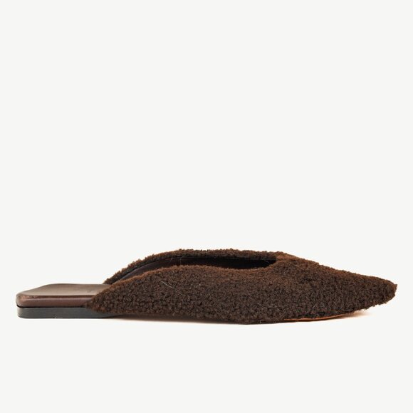 Tibi Nori Brown Short Faux Fur Slides - Picture 1 of 8